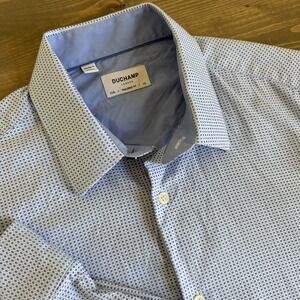 Duchamp Men's XL Tailored Fit Blue White Geometric Long Sleeve Button Up Shirt